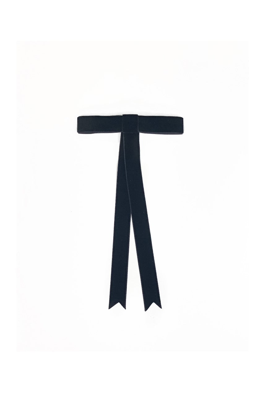 Black Velvet Skinny Hair Bow - Small