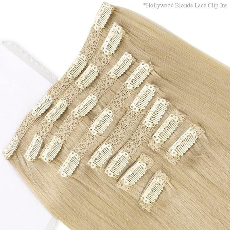 Hollywood Blonde - Double Wefted Lace Full Head Clip in Human Hair Extensions