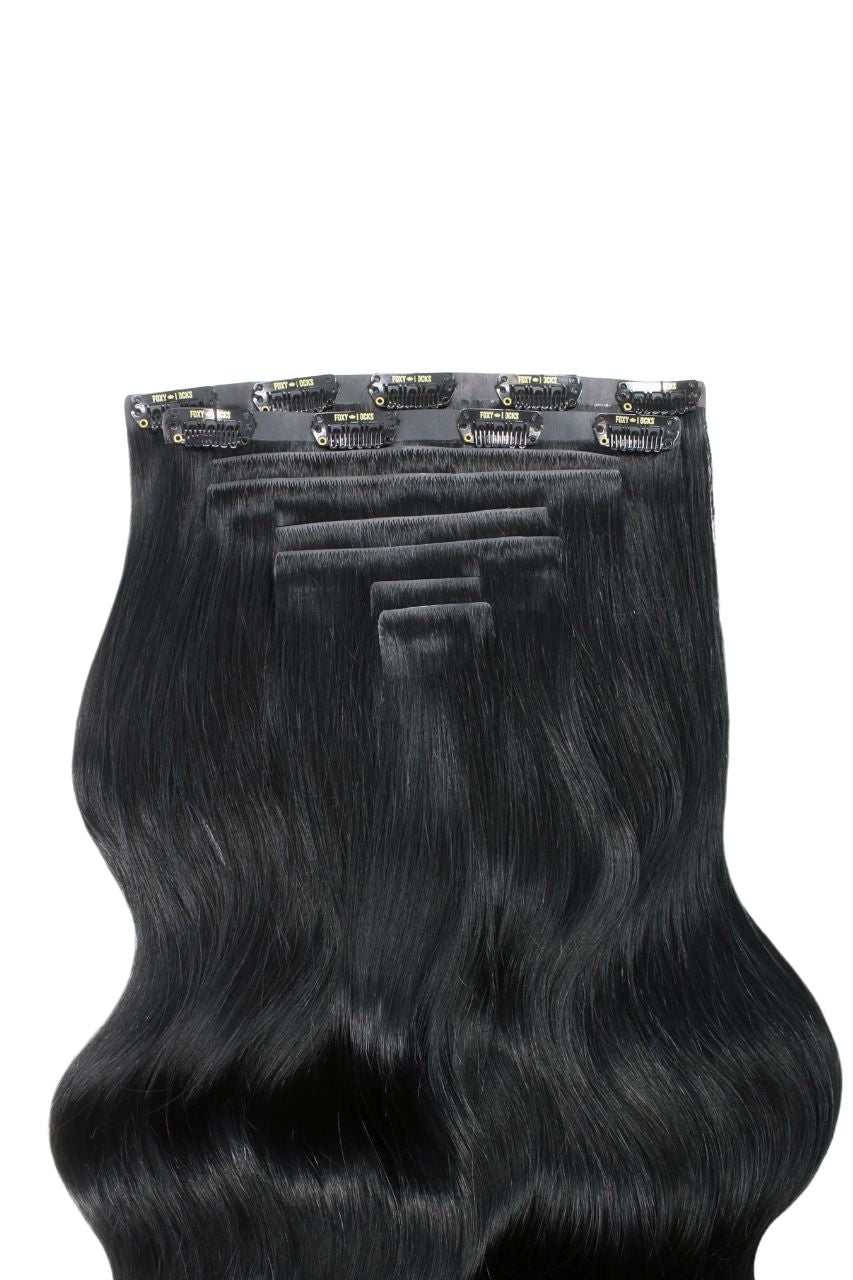 Jet Black - Invisible 20" Deluxe Clip In Remy Human Hair Extensions 200g