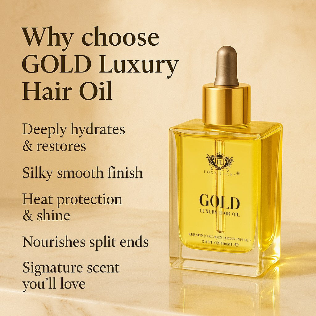 Foxy Locks Luxury GOLD Hair Oil - infused with Argan oil | Collagen | Keratin